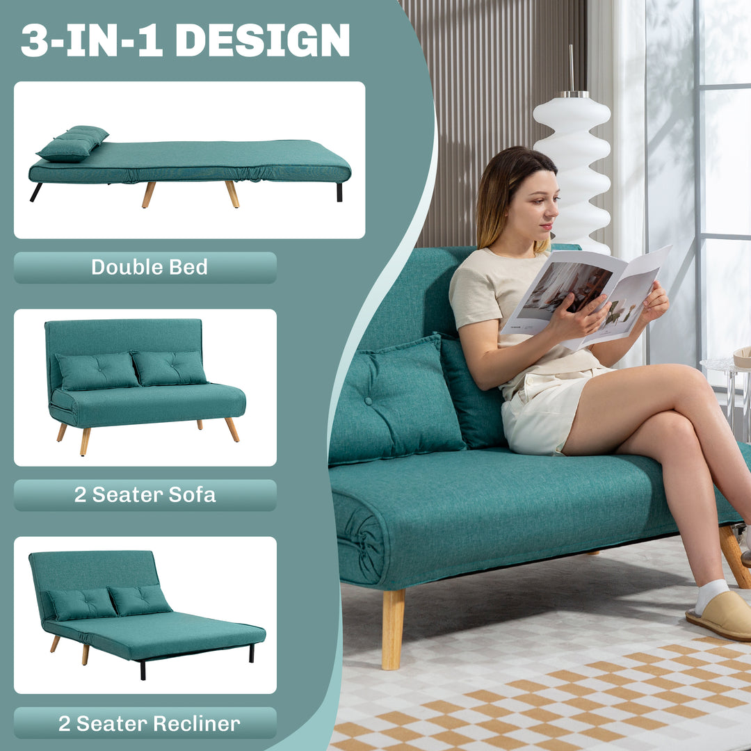 Two-Seater Linen-Look Sofa Bed - Green
