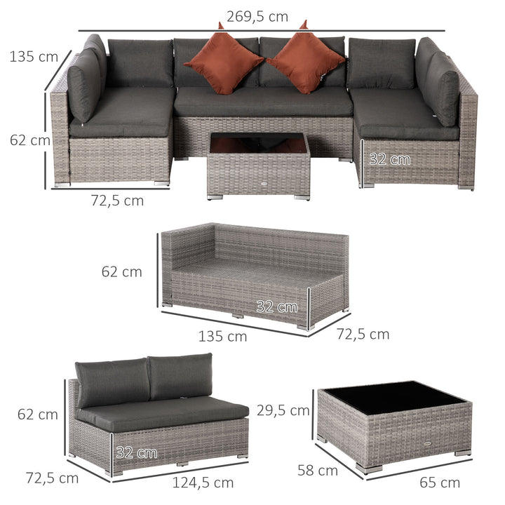 Four-Piece Half-Square Rattan Sofa Set - Mixed Grey
