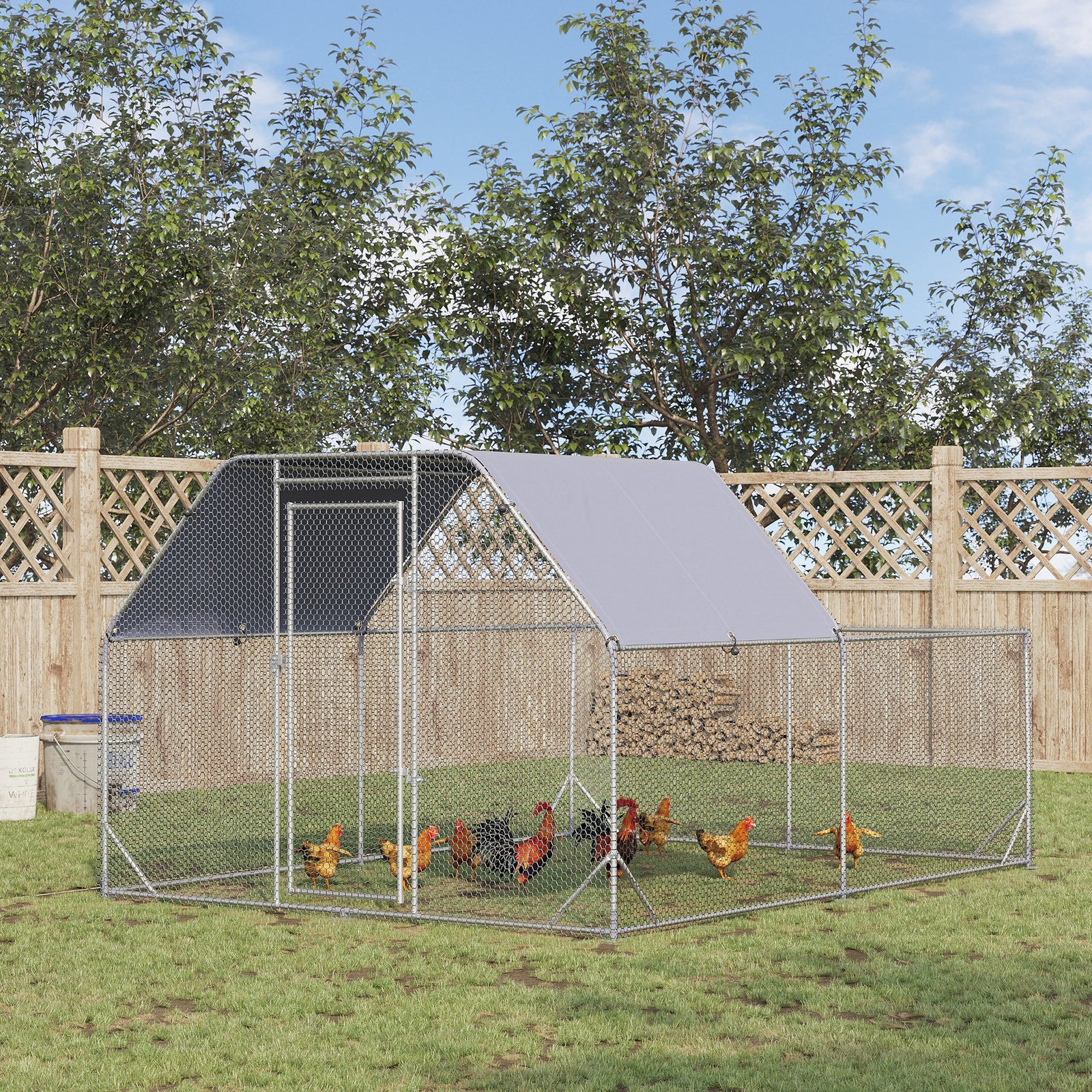 Walk In Chicken Run Chicken Coop with Roof Outdoor for 10-12 Chickens, Hen House, Duck Pen, 2.8 x 3.8 x 2 m