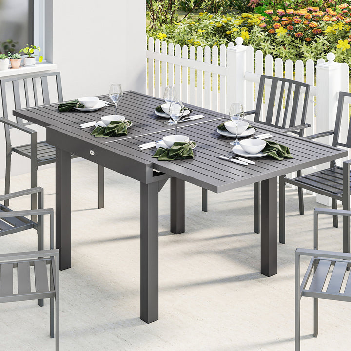 Extending Garden Table for 4-8 People, Aluminium Outdoor Dining Table 