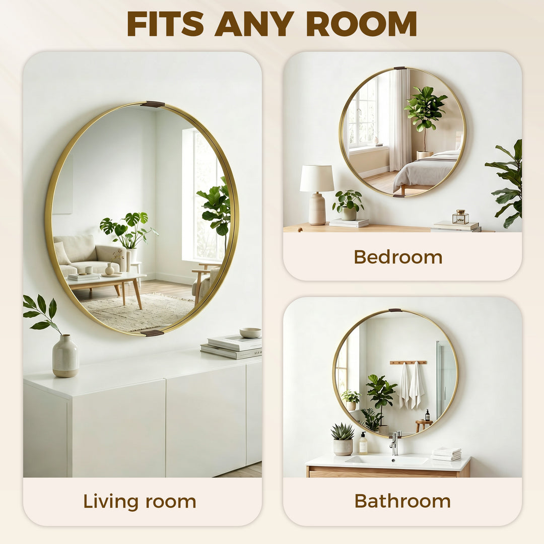 Round Wall Mirror 61 cm, Wall Mounted Bathroom Mirror with Tempered Sa