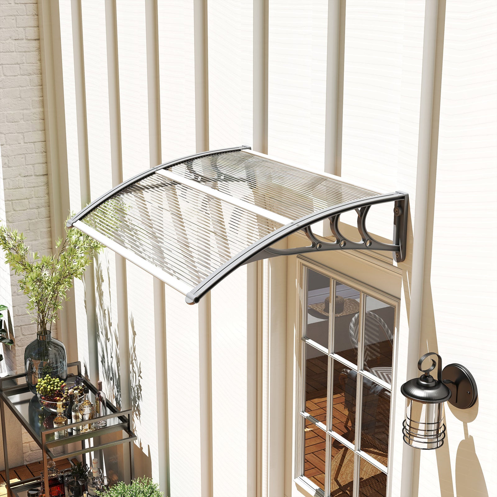 Front Door Canopy Outdoor Awning Aluminium Rigid Plastic Polycarbonate Rain Shelter UV Water Rain Resistant 100 x 75cm Clear