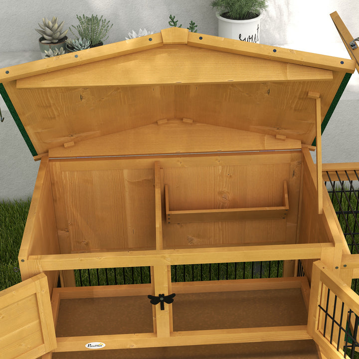 PawHut Wooden Rabbit Hutch with Outdoor Run Yellow | Aosom UK