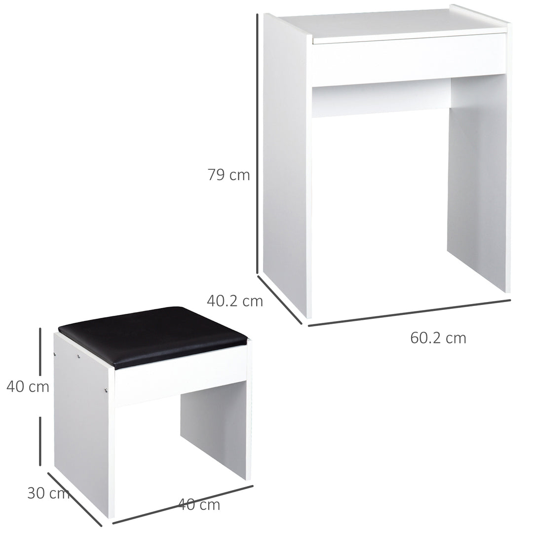Dressing Table with Mirror and Stool, Vanity Makeup Table with Flip Up Mirror, Vanity Desk with Storage Unit and Padded Seat, White