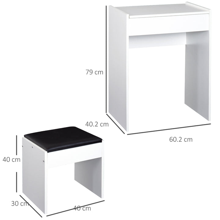 Dressing Table with Mirror and Stool, Vanity Makeup Table with Flip Up Mirror, Vanity Desk with Storage Unit and Padded Seat, White