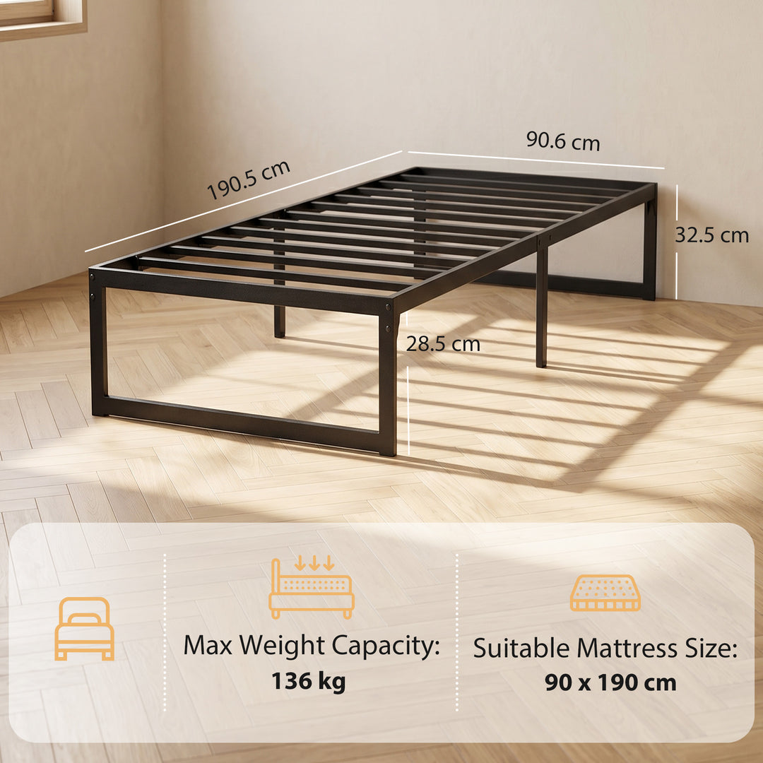 3ft Single Bed Frame with Underbed Storage and Steel Slat Support, 32.