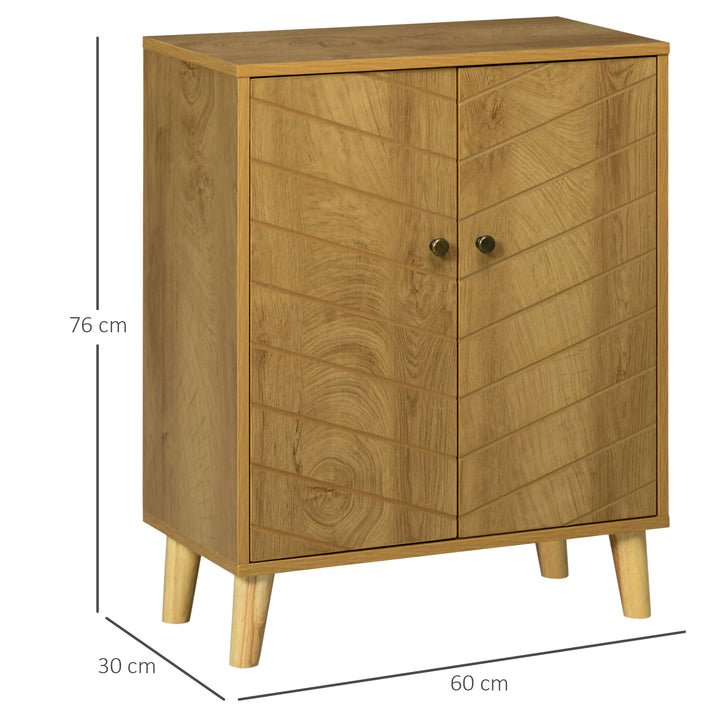HOMCOM Vintage Storage Cabinet with Double Chevron Doors and Pine Wood Legs, Side Cabinet for Living Room, Kitchen, Bedroom