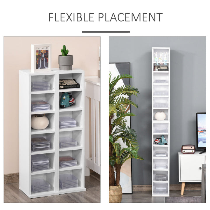 204 CD Media Display Shelf Unit Set of 2 Blu-Ray Tower Rack w/ Adjustable Shelves Bookcase Storage Organiser, White