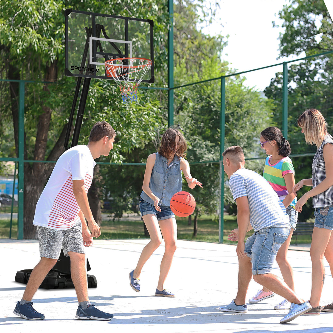 SPORTNOW Height Adjustable Basketball Hoop and Stand with Sturdy Backboard and Weighted Base, Portable on Wheels, 2.4-2.9m | Aosom UK