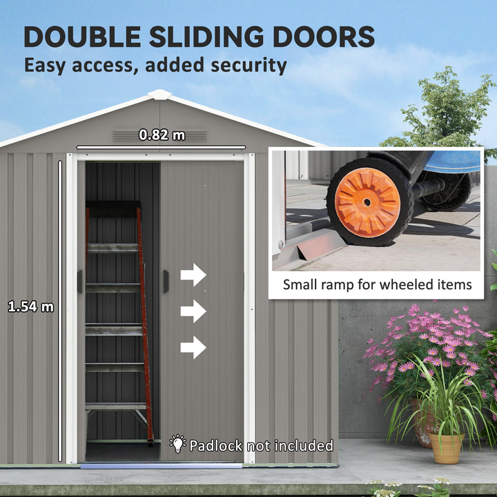 6.5ft x 3.5ft Metal Garden Storage Shed for Outdoor Tool Storage with Double Sliding Doors and 4 Vents, Grey