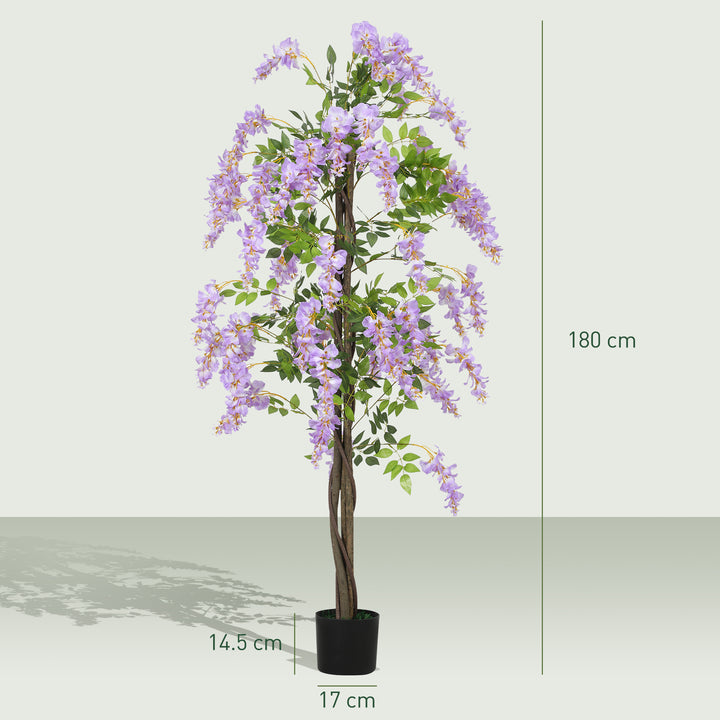 180cm Ficus Artificial Tree, Fake Wisteria Tree in Nursery Pot, Indoor Greenery Tall Faux Floor Plant for Living Room Office Decor, Purple