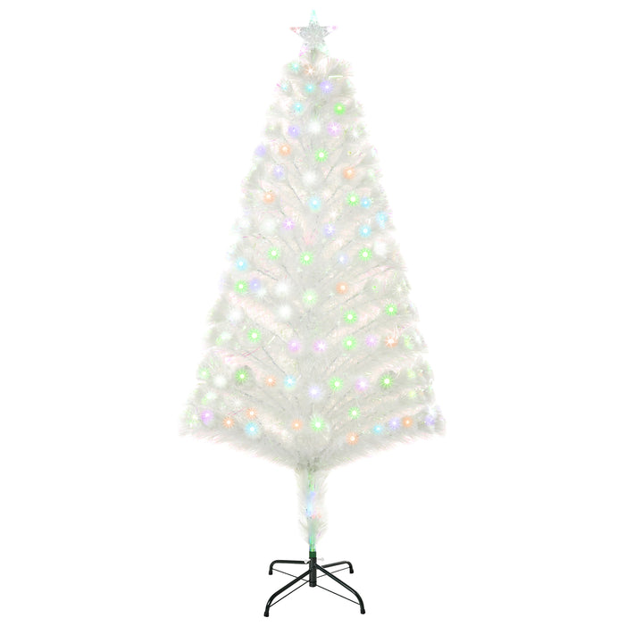 HOMCOM 5 Feet Prelit Artificial Christmas Tree with Fiber Optic LED Light, Holiday Home Xmas Decoration, White | Aosom UK