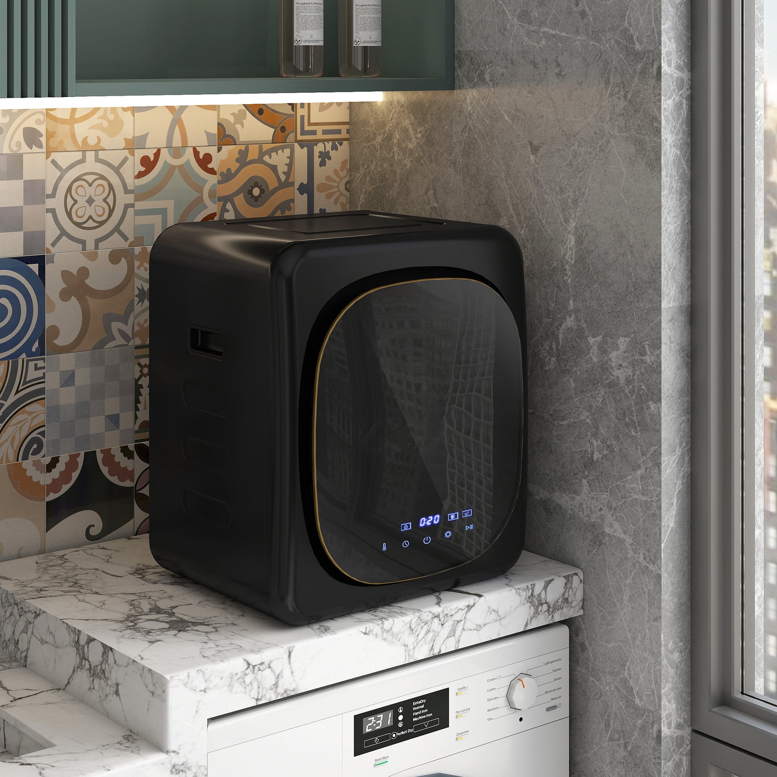 4kg Vented Tumble Dryer with Deodorize, Smart Mode, 800W Compact Tumble Dryer with Stainless Steel Tub, Front Load, for Flat, Home, RVs, Black