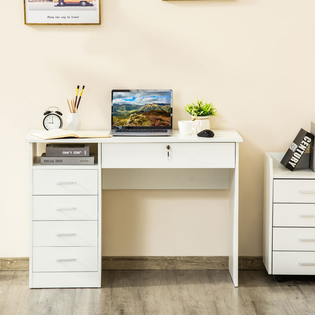 HOMCOM Computer Desk, Home Office Desk with Lockable Drawer, Storage Shelf for Study Bedroom, 110 x 50 x 76 cm, White