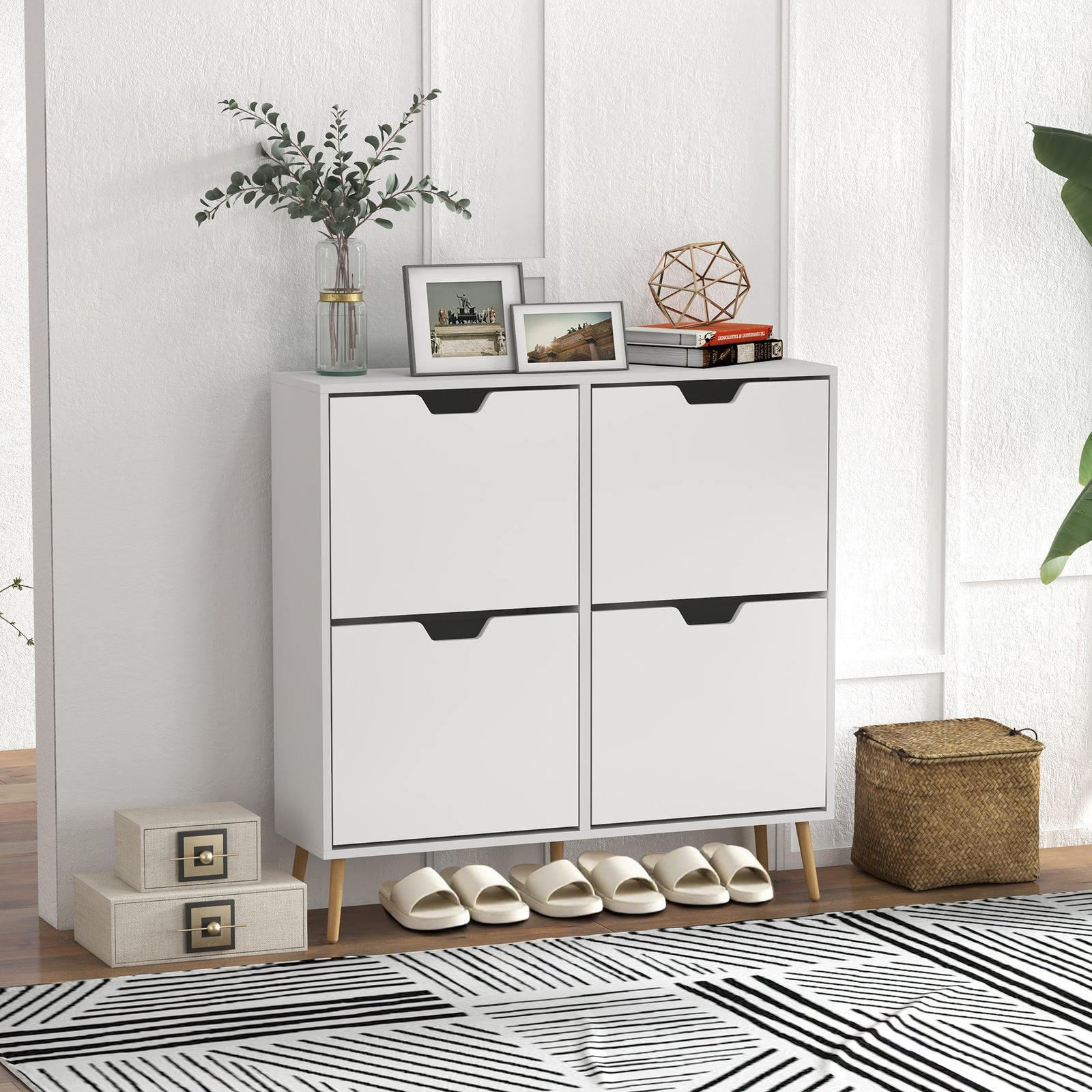 Shoe Storage Cabinet, 4 Flip Drawers, Shoe Organizer for 8-16 Pairs of Shoes, White