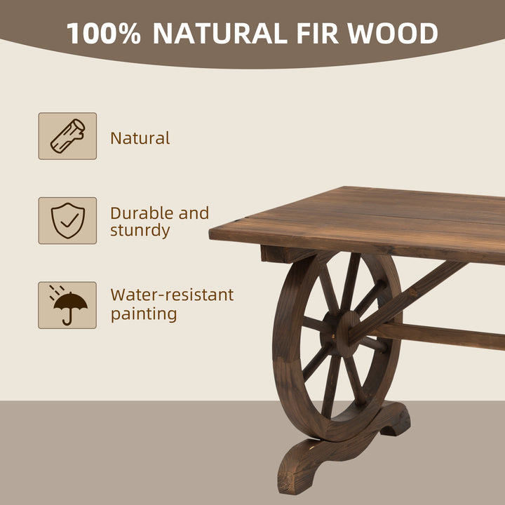 MCL Wooden Garden Dining Table, Wagon Wheel Outdoor Coffee Table with 3 cm Wood Top for Patio, Balcony, Terrace, 110 x 60 x 65 cm, Carbonised Finish