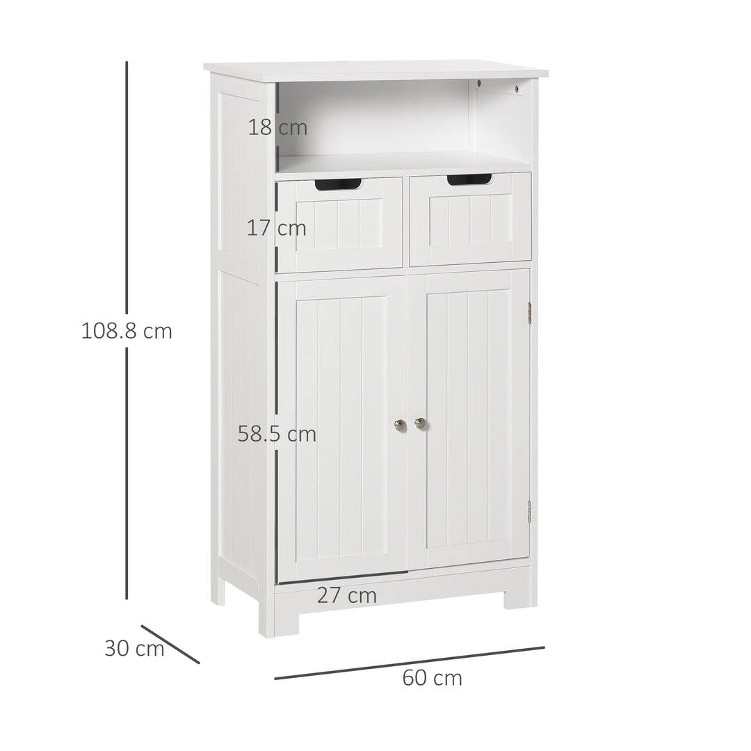 Bathroom Cabinet, Free Standing Bathroom Storage Cabinet with 2 Drawers and Adjustable Shelf, Small Bathroom Storage Unit, White