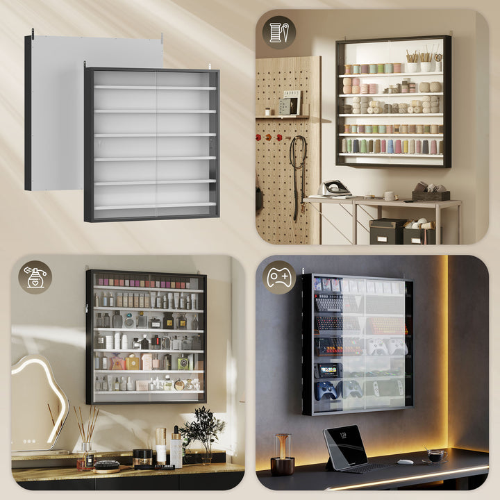 Six Shelf Display Cabinet, with Glass Doors - Black and White
