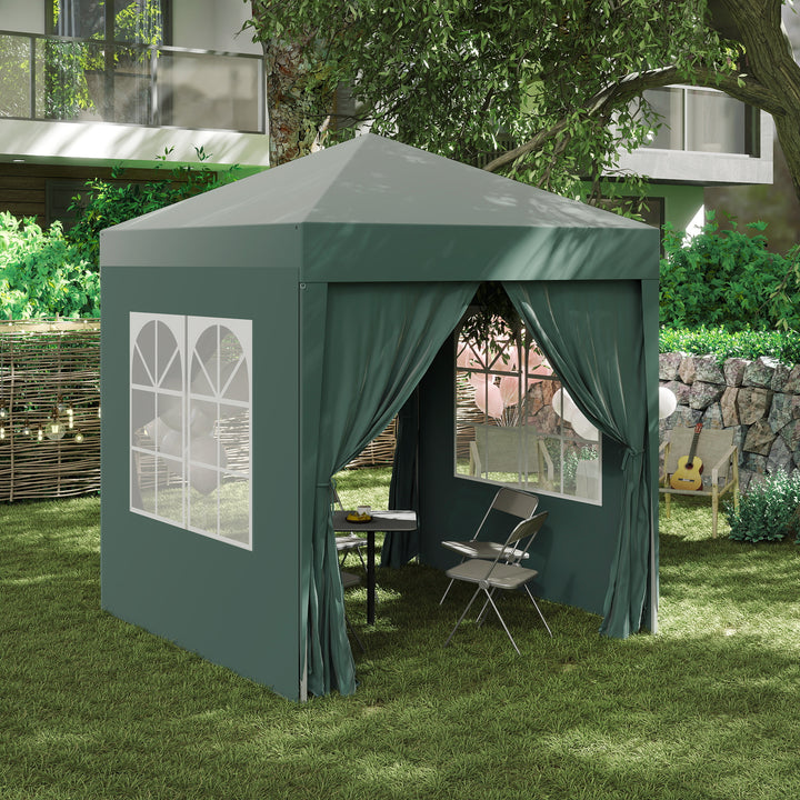 2 x 2 m Garden Pop Up Gazebo, Wedding Party Tent Marquee, Water Resistant Awning Canopy with Sidewalls, Windows, Carry Bag, Green
