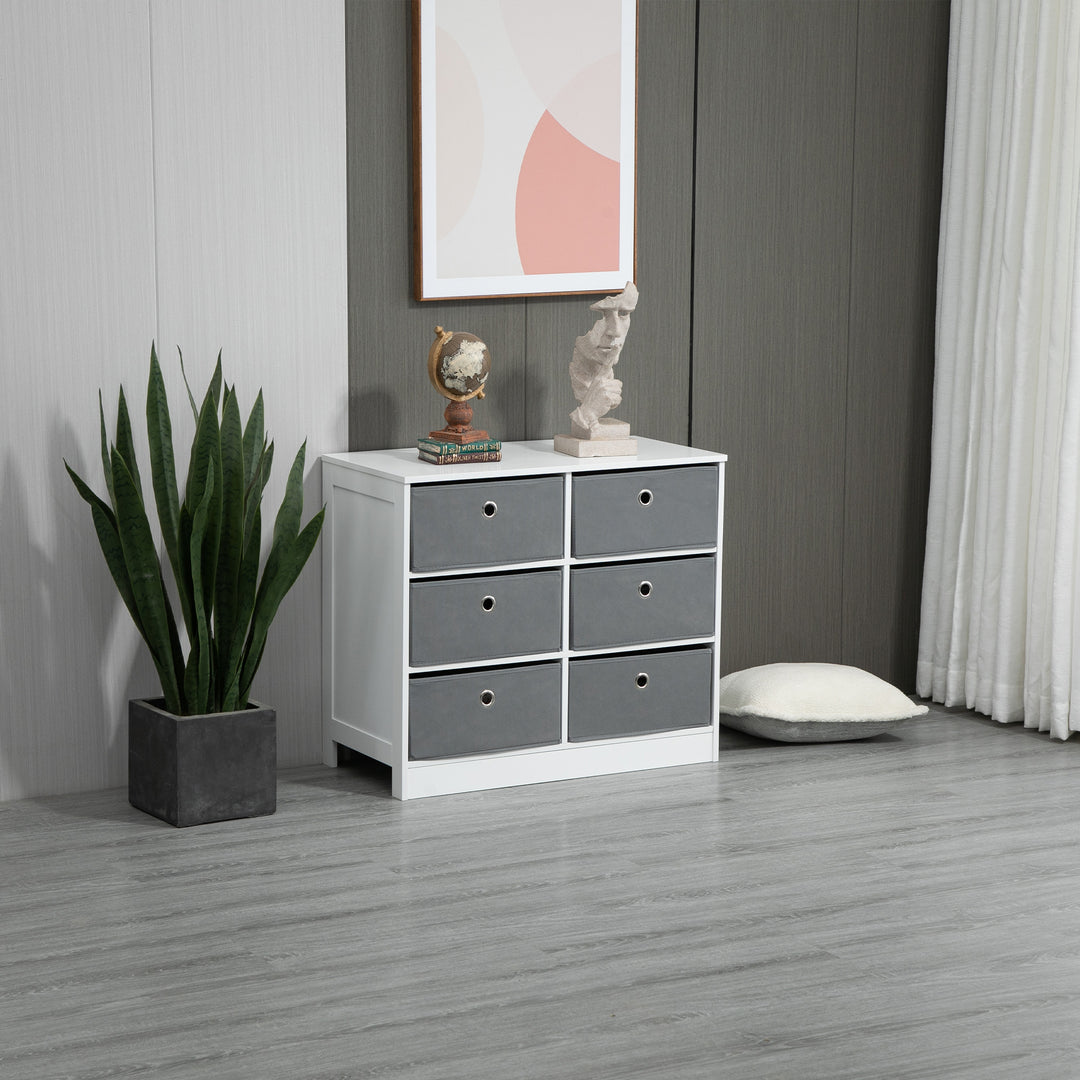 HOMCOM Bedroom Dresser: 6 Fabric Drawers for Living Room & Hallway Storage, White & Grey | Aosom UK