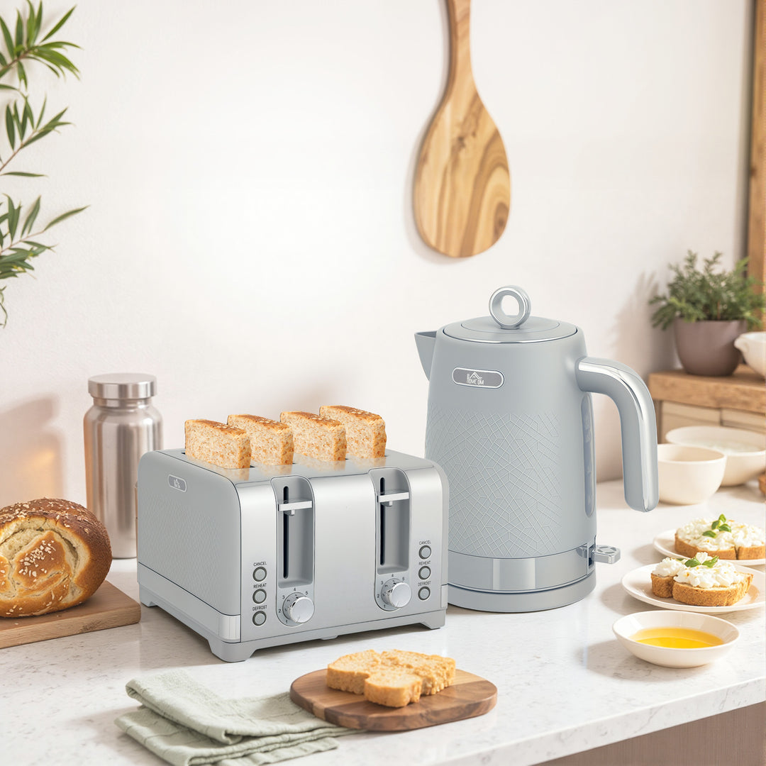 MCL Sleek Textured Kettle and Four-Slice Toaster Set - Grey