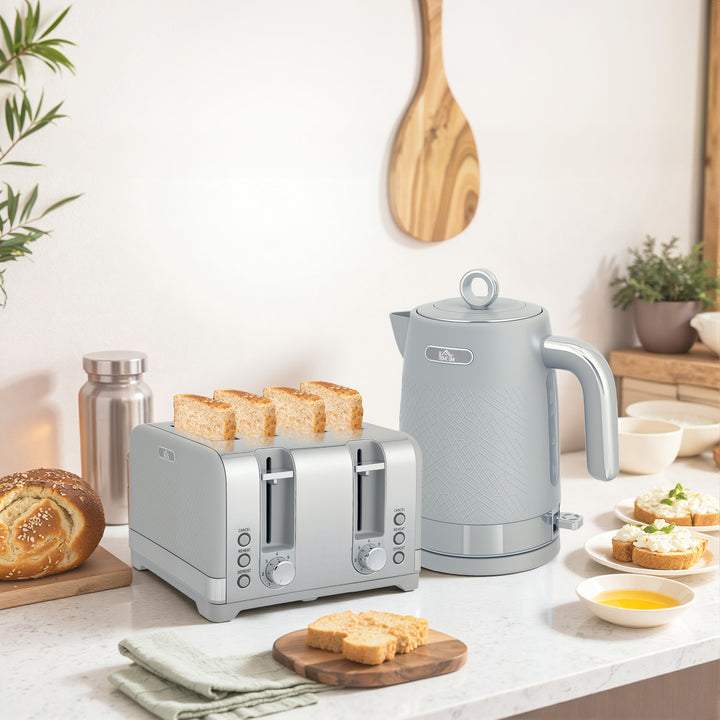 MCL Sleek Textured Kettle and Four-Slice Toaster Set - Grey