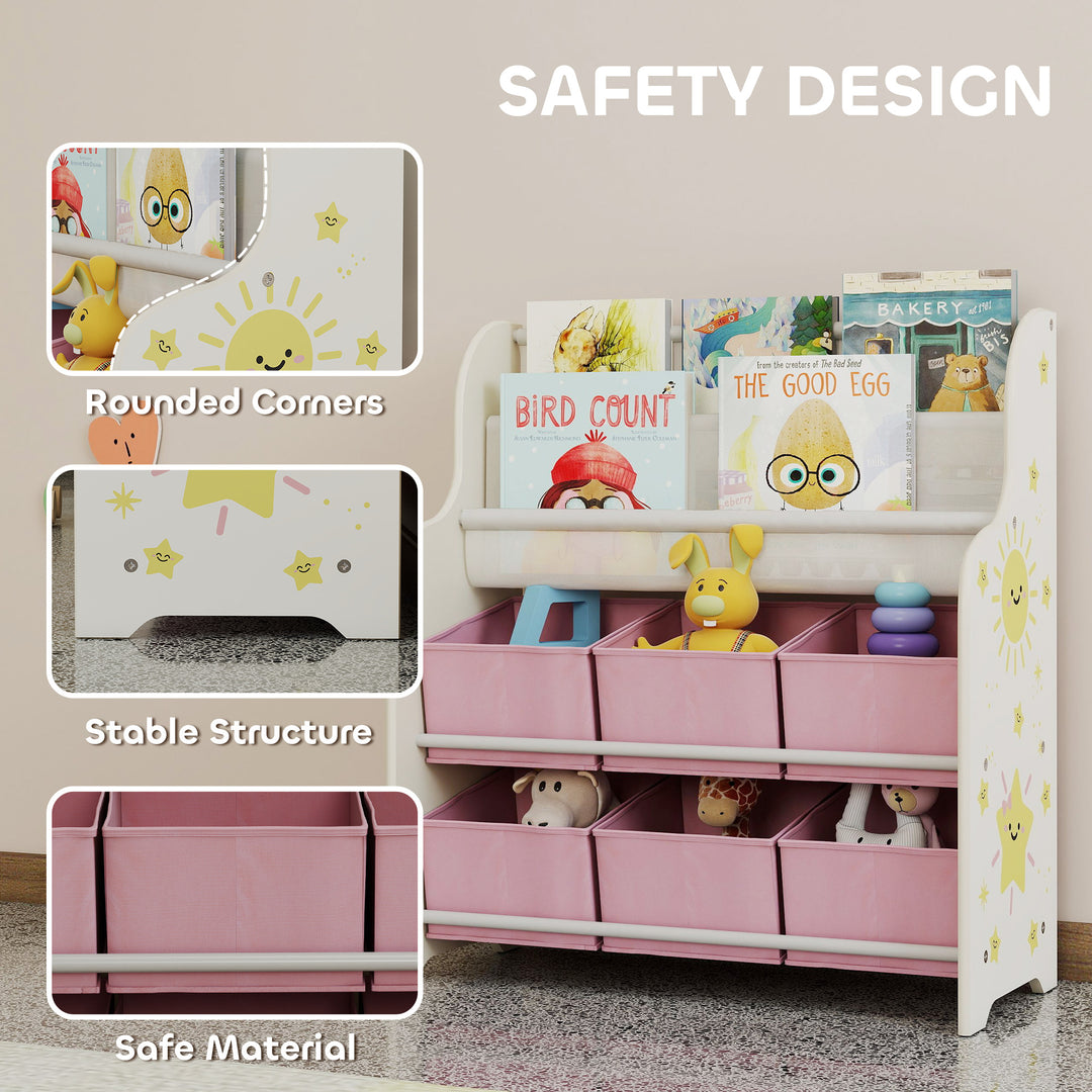 Kids Storage Unit, Toy Organiser with 6 Fabric Drawers and 2-Tier Slin