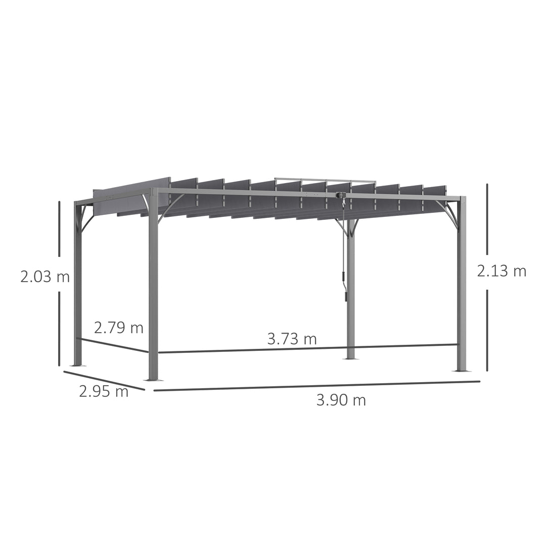 4 x 3(m) Outdoor Pergola with Retractable Roof, Aluminium Louvered Patio Gazebo Canopy for Lawn Garden Patio, Grey