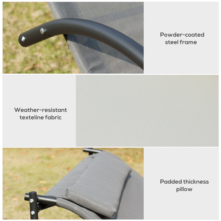 Double Sun Lounger, Rocking Lounger Sunbed Daybed with Armrest and Headrest Pillow, for Two, For Outdoor Patio Garden, Grey