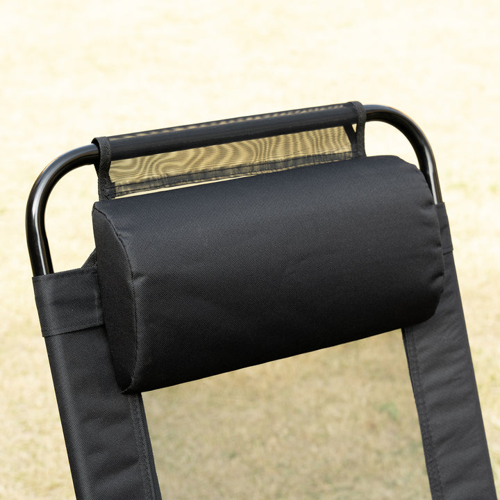 MCL Set of 2 Portable Folding Recliner Metal Outdoor Patio Chaise Lounge Chairs with Adjustable Backrest, Black