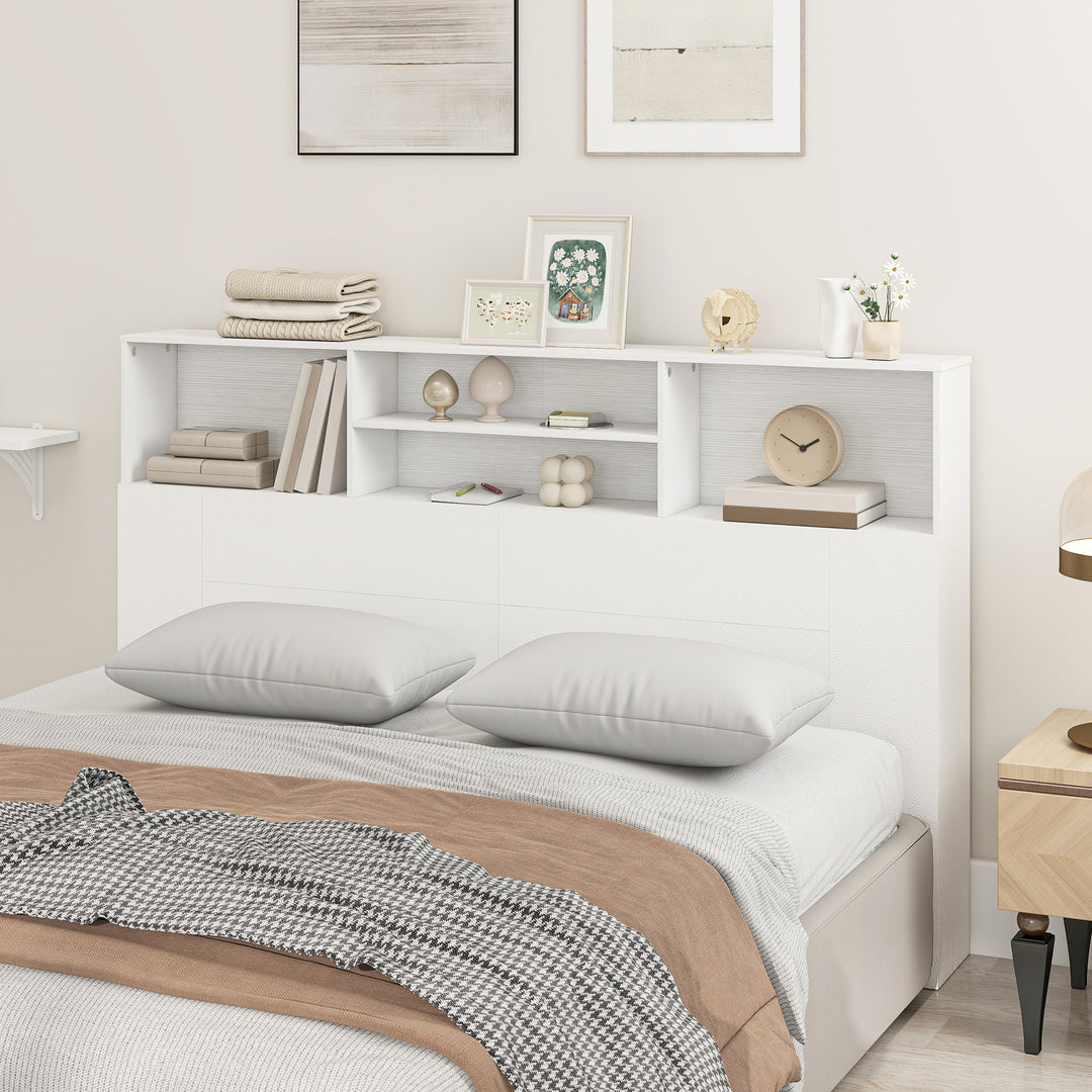 King-Size Headboard with Storage, Freestanding Bed Headboard with 4 Op