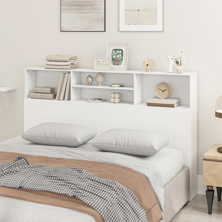 King-Size Headboard with Storage, Freestanding Bed Headboard with 4 Op