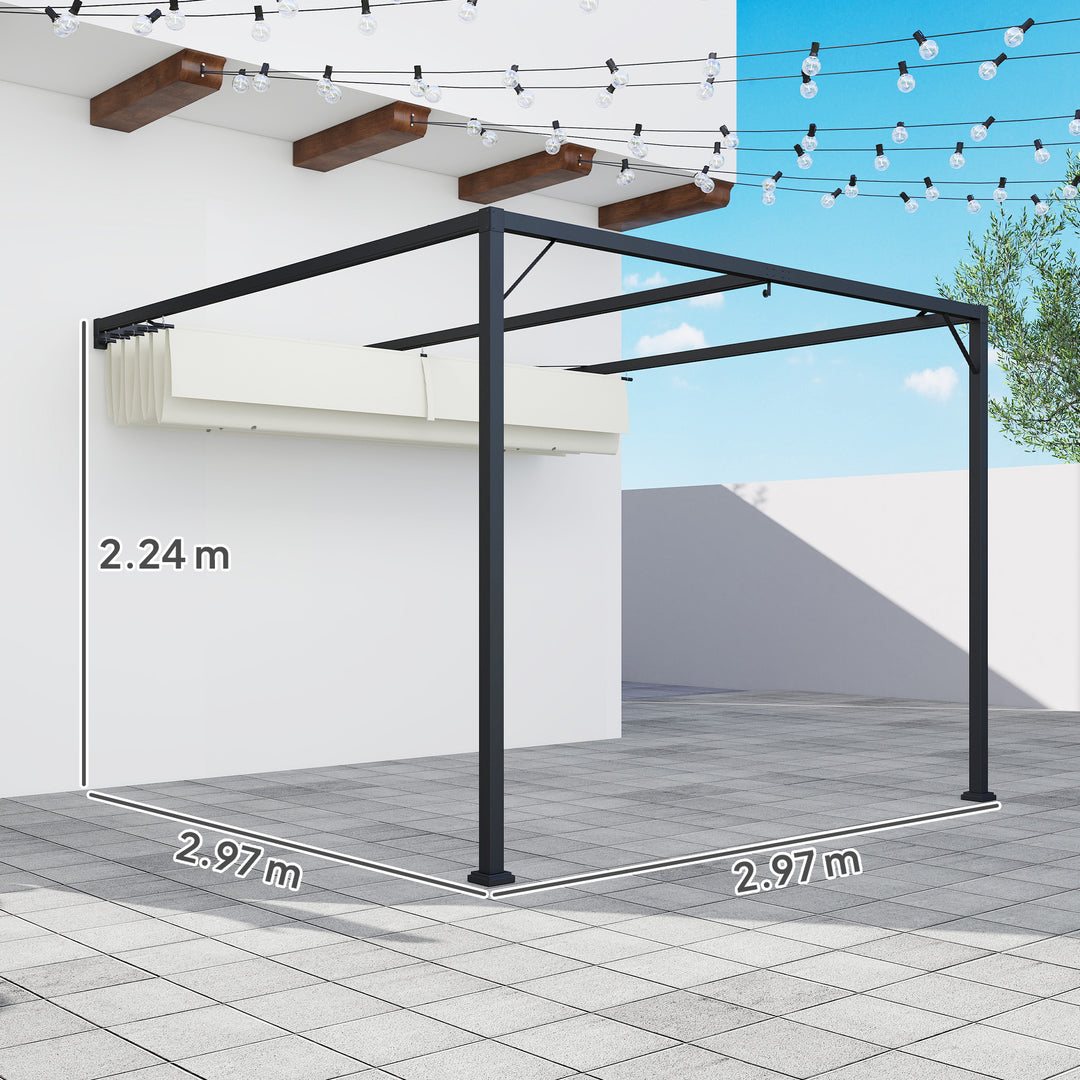 3 x 3 m Pergola, with Sliding Canopy - Cream White