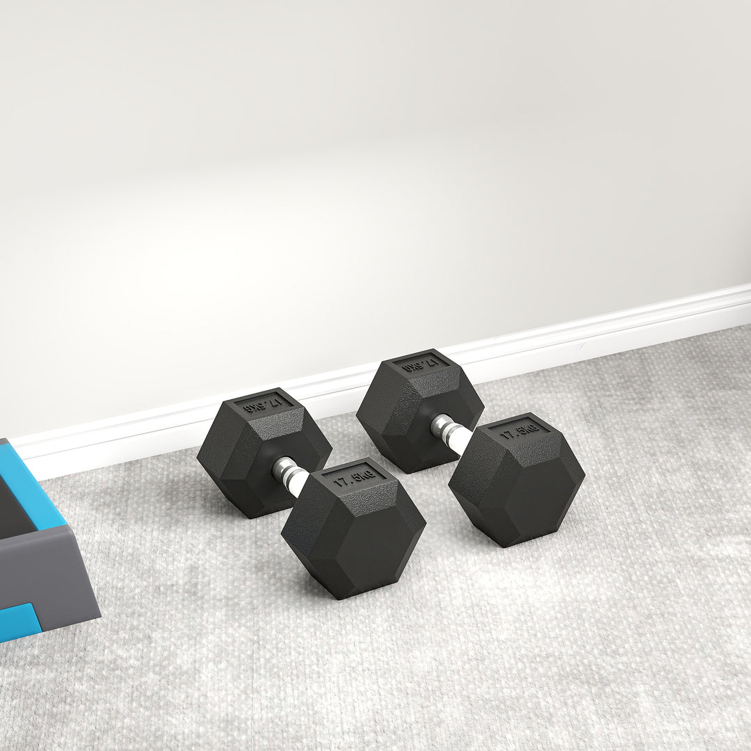 HOMCOM 2x17.5KG Rubber Hex Dumbbell Portable Hand Weights Dumbbell Home Gym