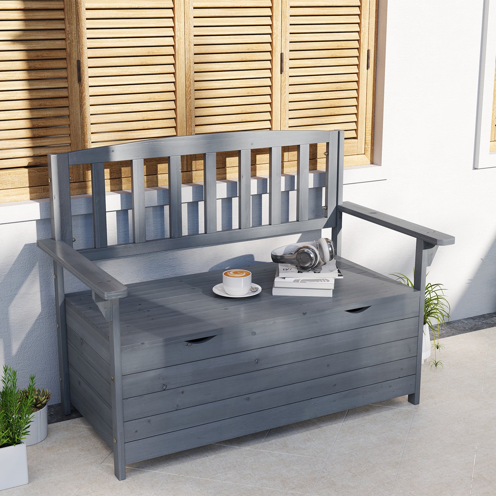 Two-Seater Garden Storage Bench - Grey