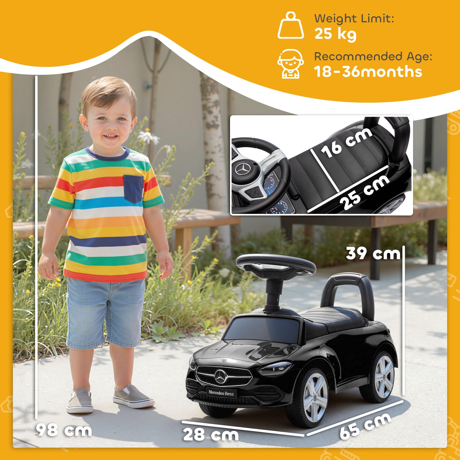 Official Mercedes-Benz Ride On Car, Foot to Floor Sliding Walker with 
