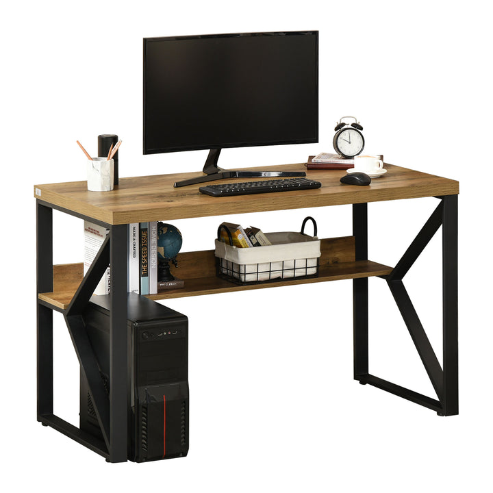 HOMCOM Modern Writing Desk, Computer Table for Home Office, PC Laptop Workstation with Storage Shelf, Wood Effect, Black/Brown | Aosom UK