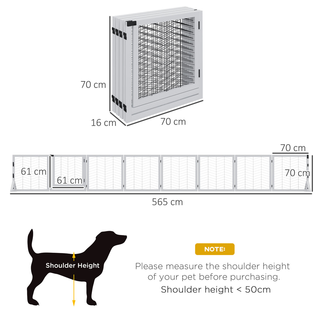 8 Panels Foldable Pet Gate with Support Feet, for House, Doorway, Stairs, Small and Medium Dogs - White