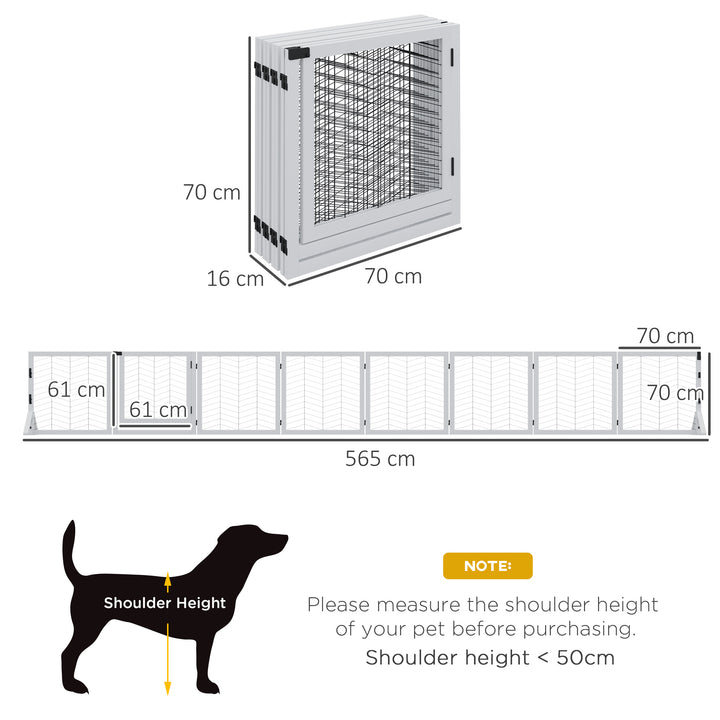 8 Panels Foldable Pet Gate with Support Feet, for House, Doorway, Stairs, Small and Medium Dogs - White