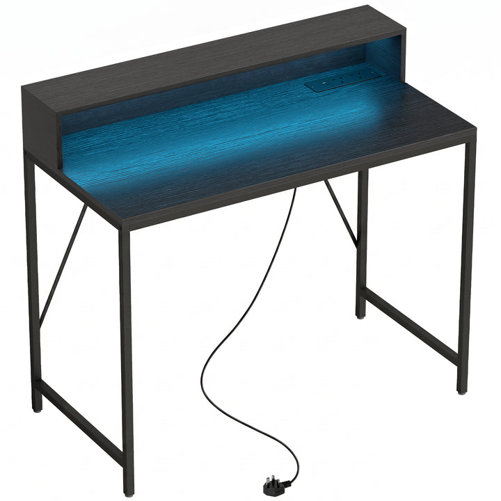 Gaming Desk, 100cm Computer Desk with LED Lights, Power Outlets, Monit