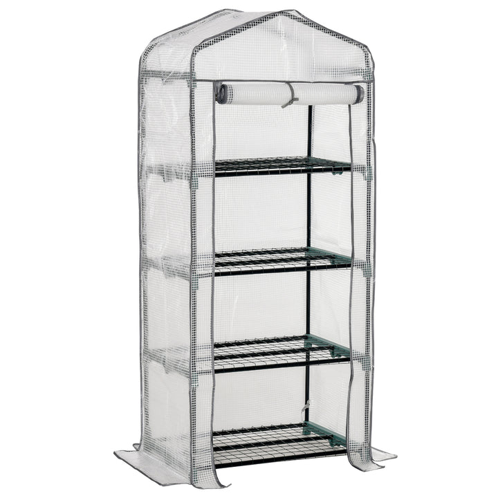 Outsunny Portable Mini Greenhouse, 4 Tier, Metal Frame with PE Cover, Plant Grow Shed, 160H x 70L x 50W cm, White. | Aosom UK