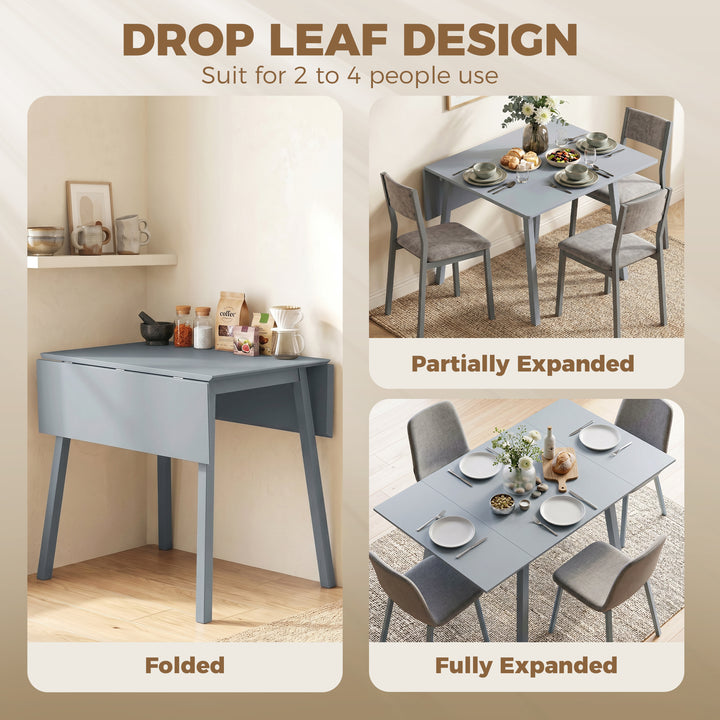 Solid Wood Folding Dining Table, Drop Leaf Table for 2-4 People, Recta