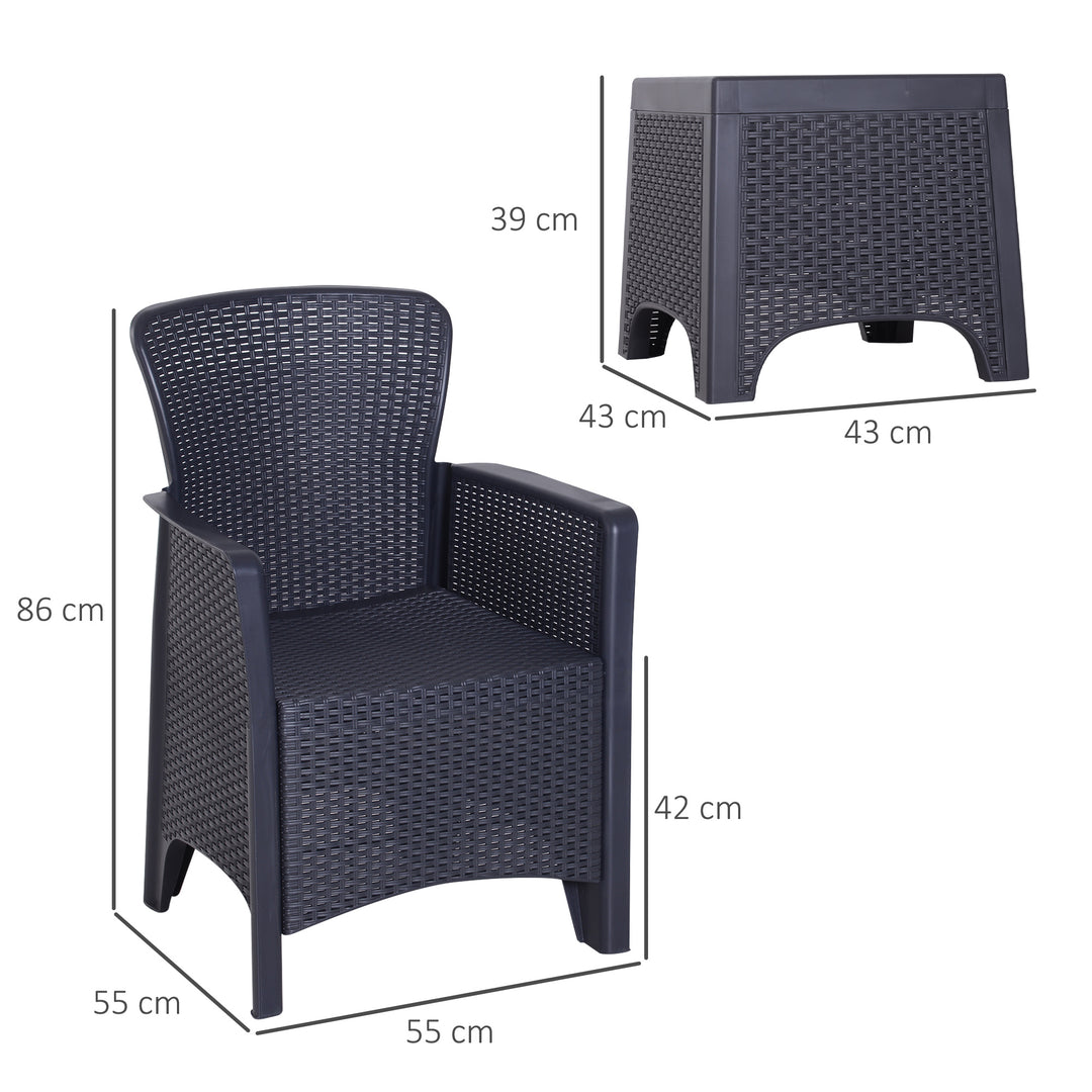 3 PCS Rattan Effect Garden Bistro Set 2 Chairs & Coffee Table Set with Cushion Patio Lawn Balcony Furniture - Dark Brown