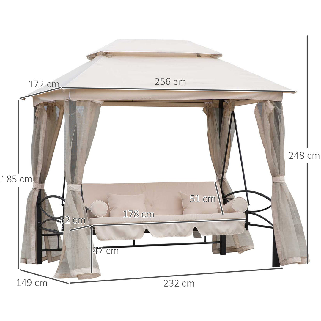 Outsunny Outdoor 2-in-1 Convertible Swing Chair Bed 3 Seater Porch w/Nettings | Aosom UK