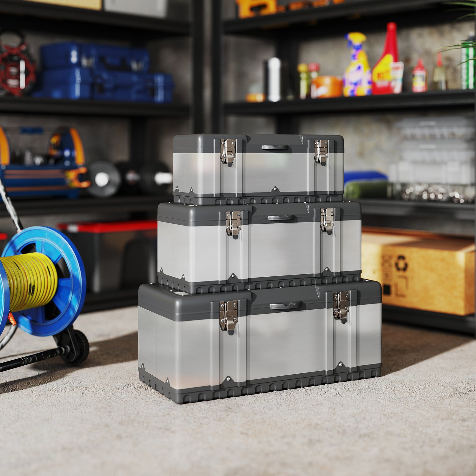 3 Pieces Stainless Steel Toolbox Set, 23"/ 19"/ 16"