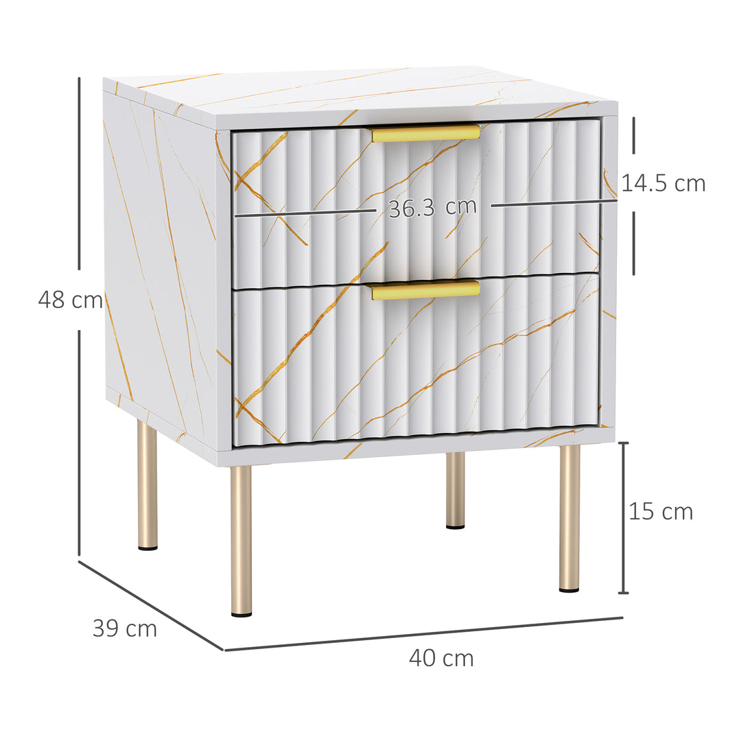 Elegant Two-Drawer Bedside Table - White