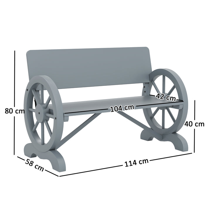 Fir Wood 2-Seater Outdoor Garden Wagon Wheel Bench, Grey