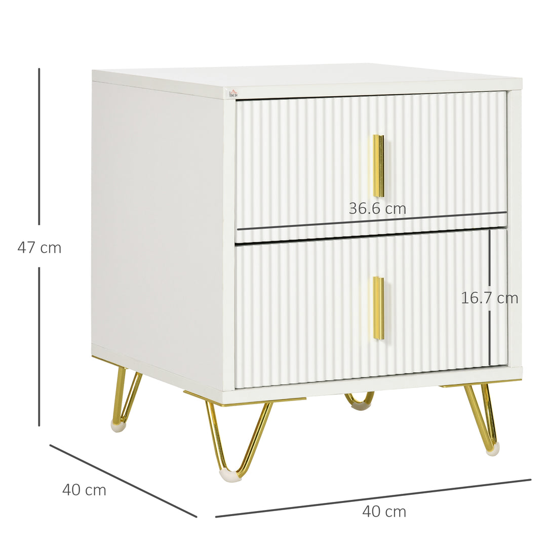 Elegant Chest of Two Drawers - White/Gold-Tone