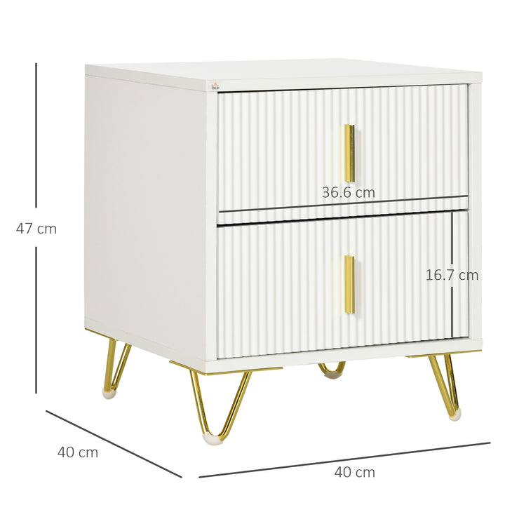 Elegant Chest of Two Drawers - White/Gold-Tone