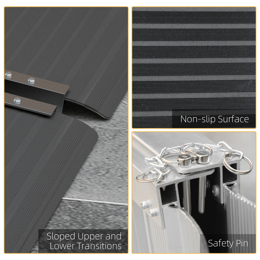 Wheelchair Ramp, 152L x 73Wcm, 272KG Capacity, Folding Aluminium Threshold Ramp with Non-Skid Surface, Transition Plates Above and Below for Home, Steps, Stairs, Curbs, Doorways